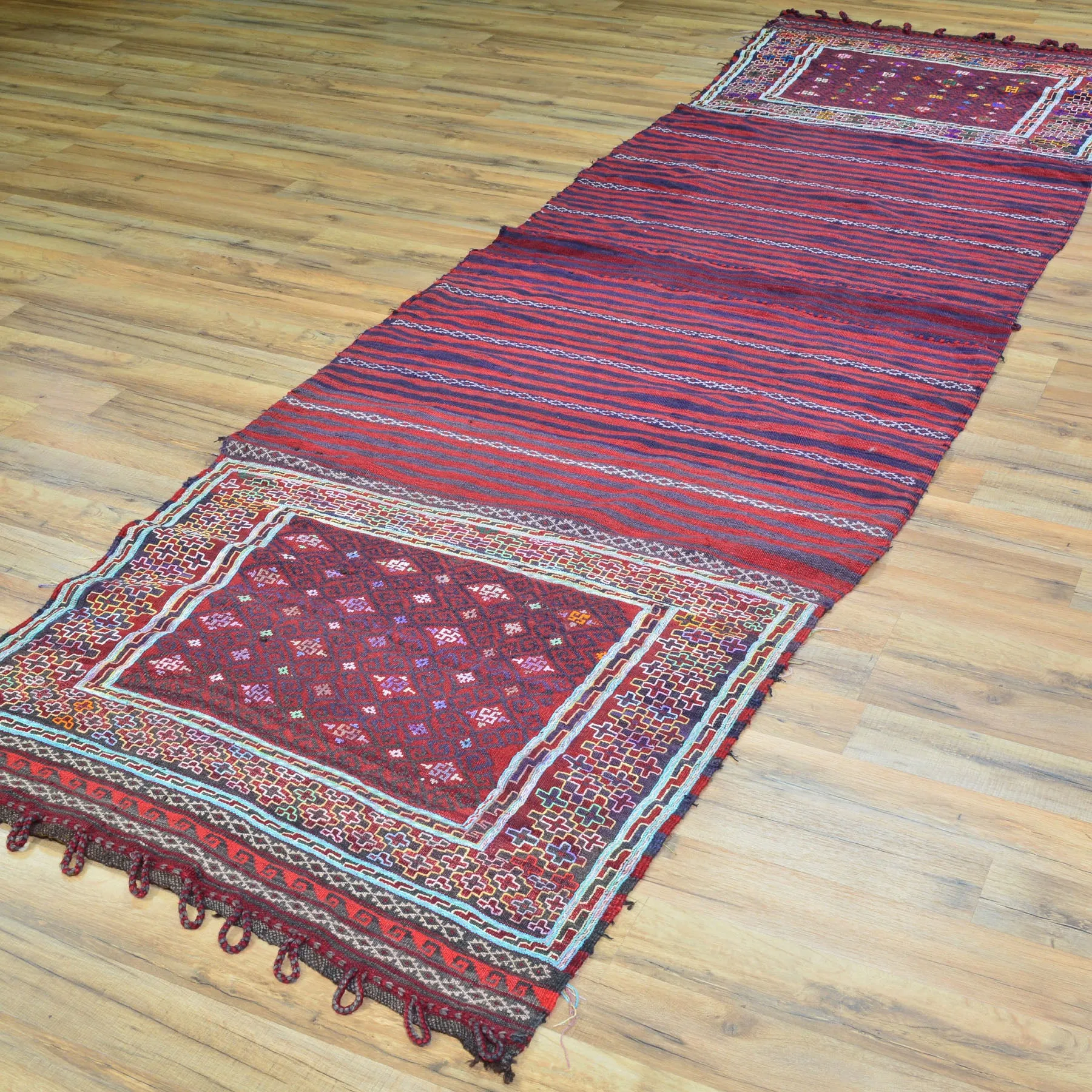 Hand-Woven Afghan Tribal Runner Kilim 100% Wool Rug (Size 3.1 X 11.1) Cwral-8235