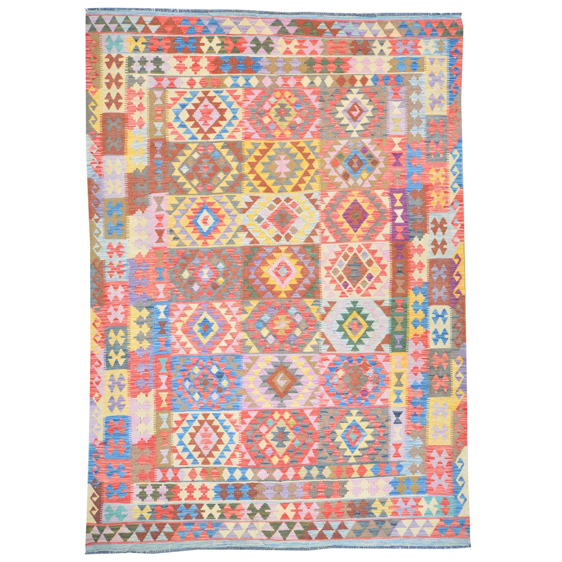Hand-Woven Tribal Geometric Design Kilim Wool Rug (Size 6.3 X 10.2) Brral-3102