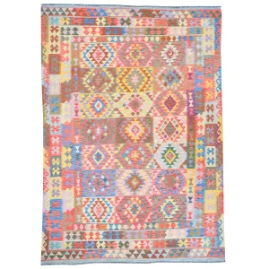 Hand-Woven Tribal Geometric Design Kilim Wool Rug (Size 6.3 X 10.2) Brral-3102