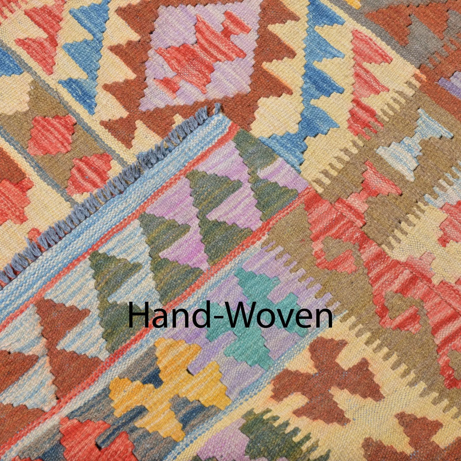 Hand-Woven Tribal Geometric Design Kilim Wool Rug (Size 6.3 X 10.2) Brral-3102