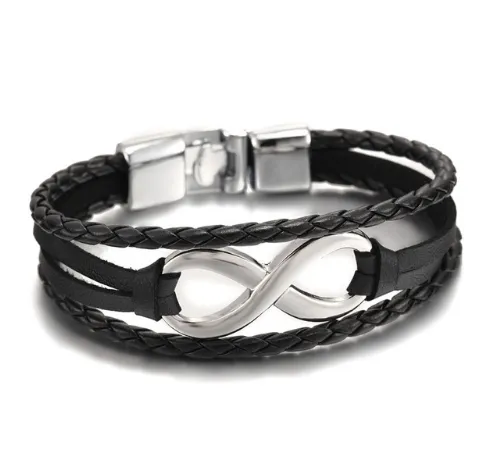 Handmade Woven 8 Words Lucky Friendship Bracelet Infinity Knot Jewelry Leather
