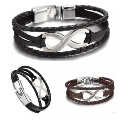 Handmade Woven 8 Words Lucky Friendship Bracelet Infinity Knot Jewelry Leather