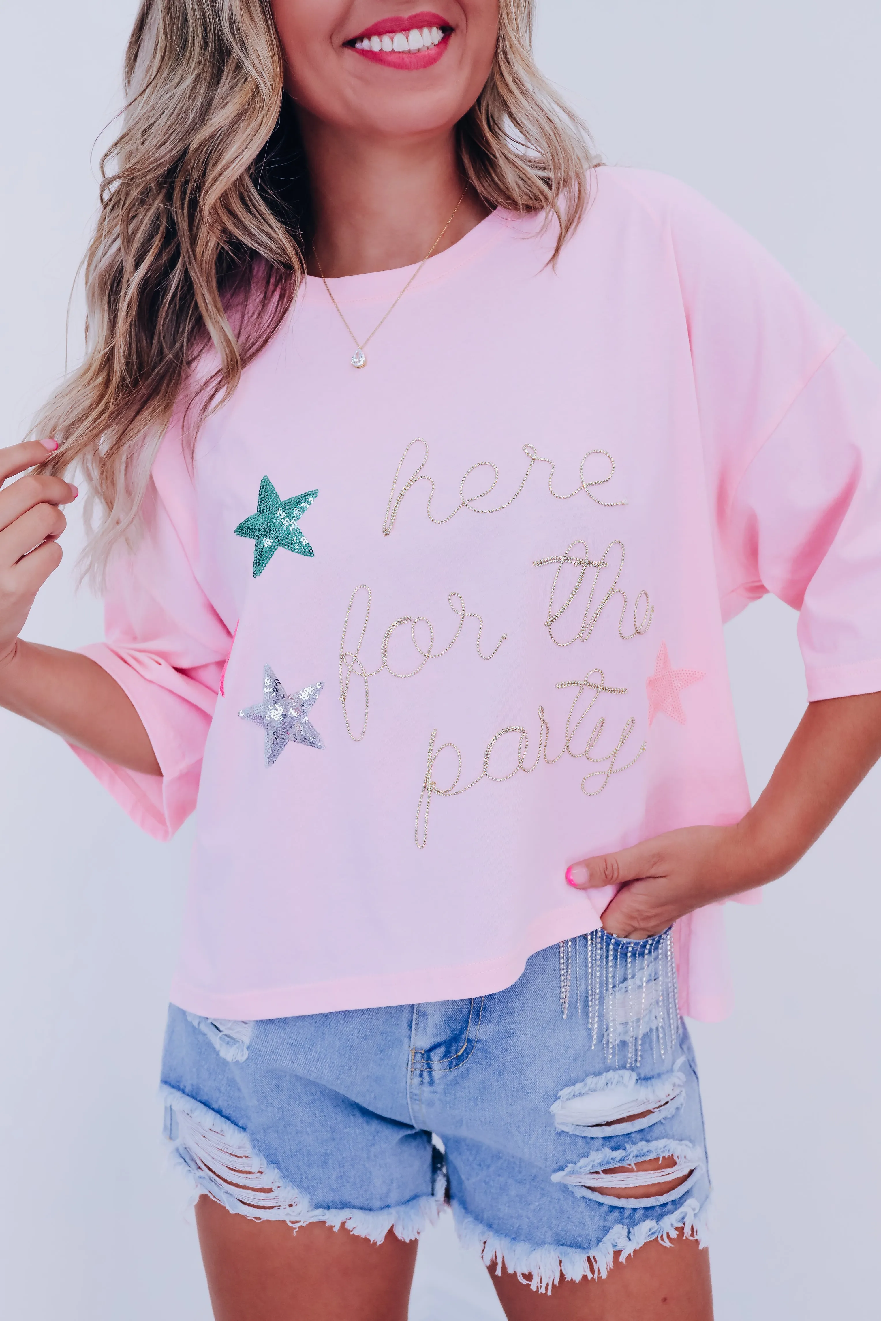 Here For The Party Graphic Top - Pink