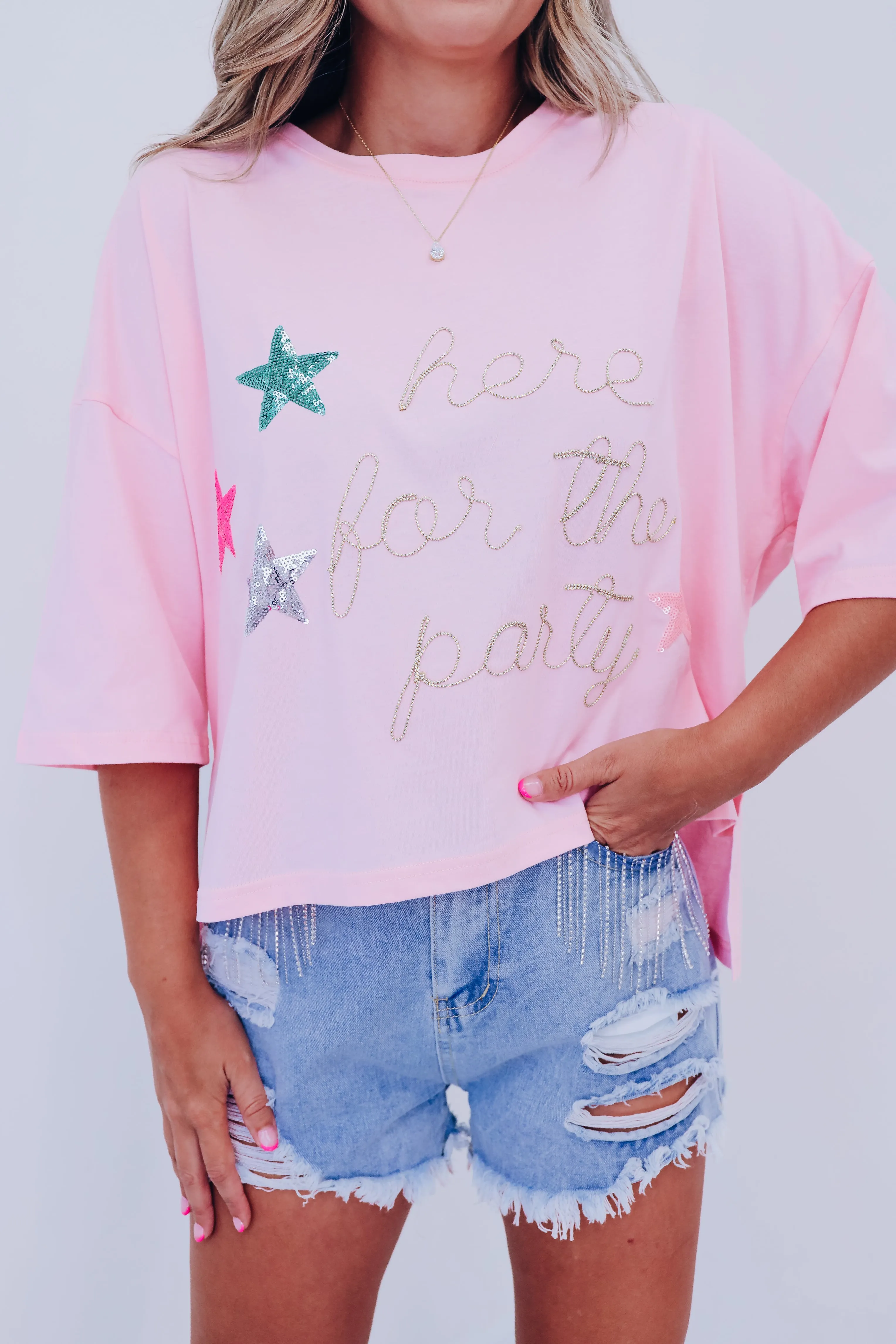 Here For The Party Graphic Top - Pink