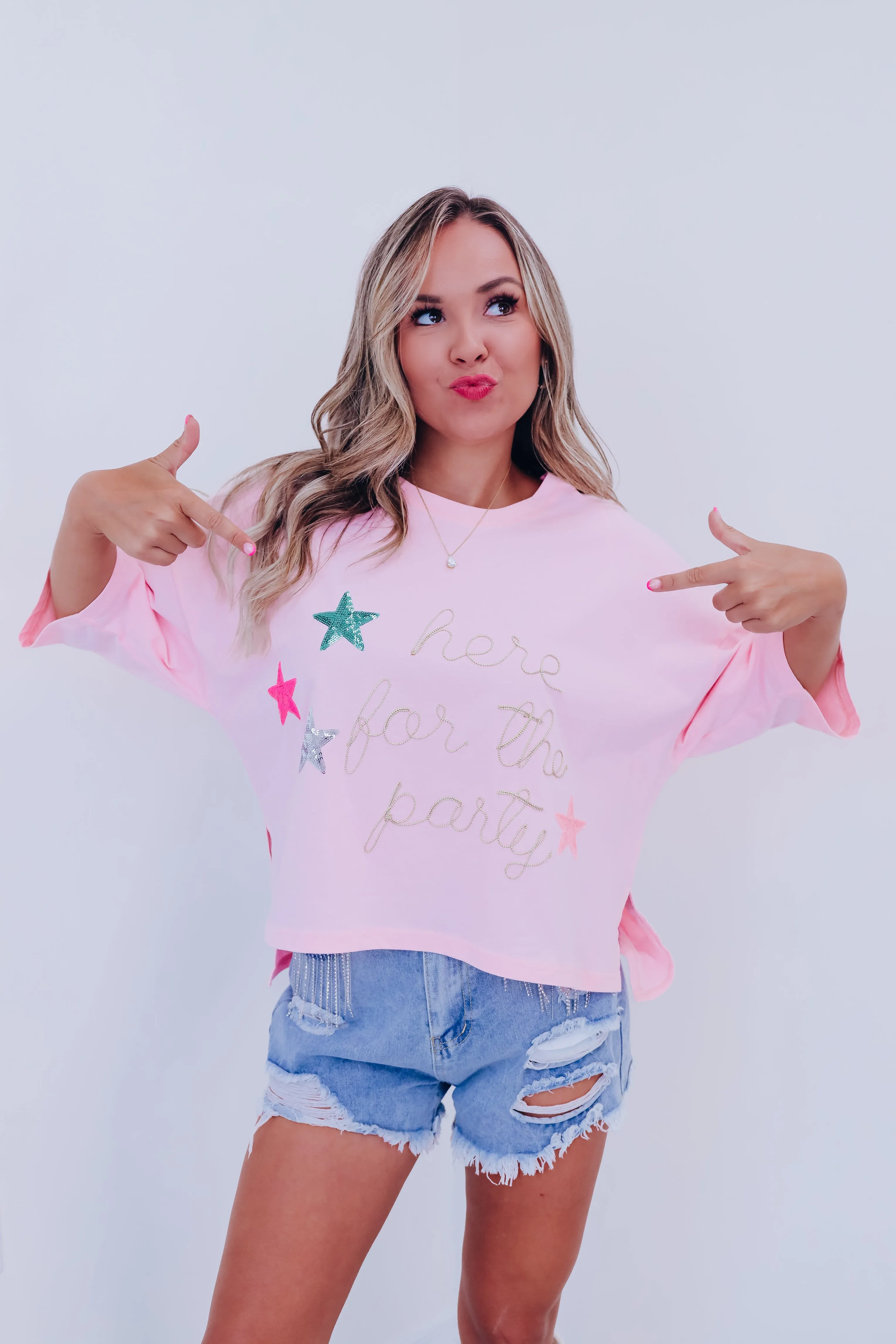Here For The Party Graphic Top - Pink