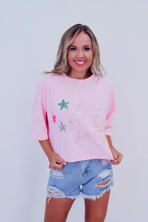 Here For The Party Graphic Top - Pink