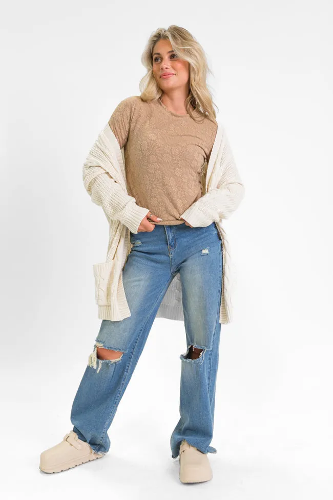 High Ambitions Brown Floral Textured Knit Fitted Top  FINAL SALE