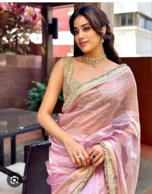 Jahanavi  Kapoor Pink Tissue Saree