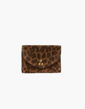 Jerome Dreyfuss Helmut PM Wallet in Imprimé Léopard Naturel Split Suede