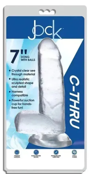 JOCK C-Thru 7" Clear TPE Dong W/Balls & Suction Cup