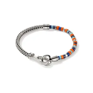 John Hardy 4MM Lapis, Turquoise and Orange Enamel Heishi Chain Bracelet in Sterling Silver - Size Extra Large
