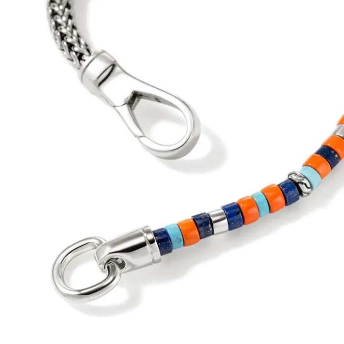 John Hardy 4MM Lapis, Turquoise and Orange Enamel Heishi Chain Bracelet in Sterling Silver - Size Extra Large