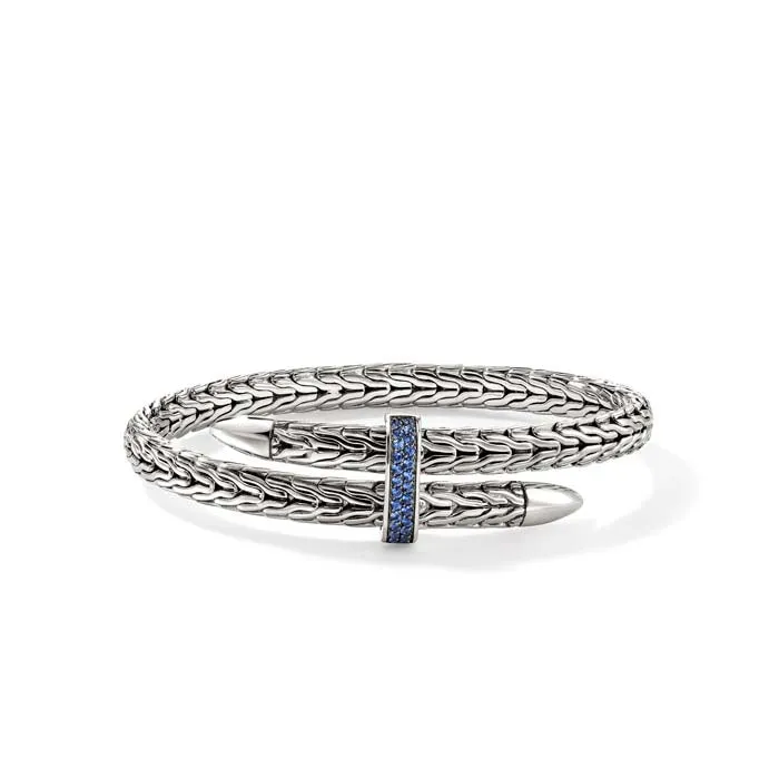 John Hardy Blue Sapphire Spear Flex Cuff Bracelet in Sterling Silver, Size Medium