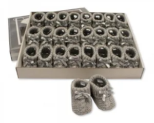 Knitted Baby Booties With Bow- Grey (0-3 Months) Bss-116-354 G