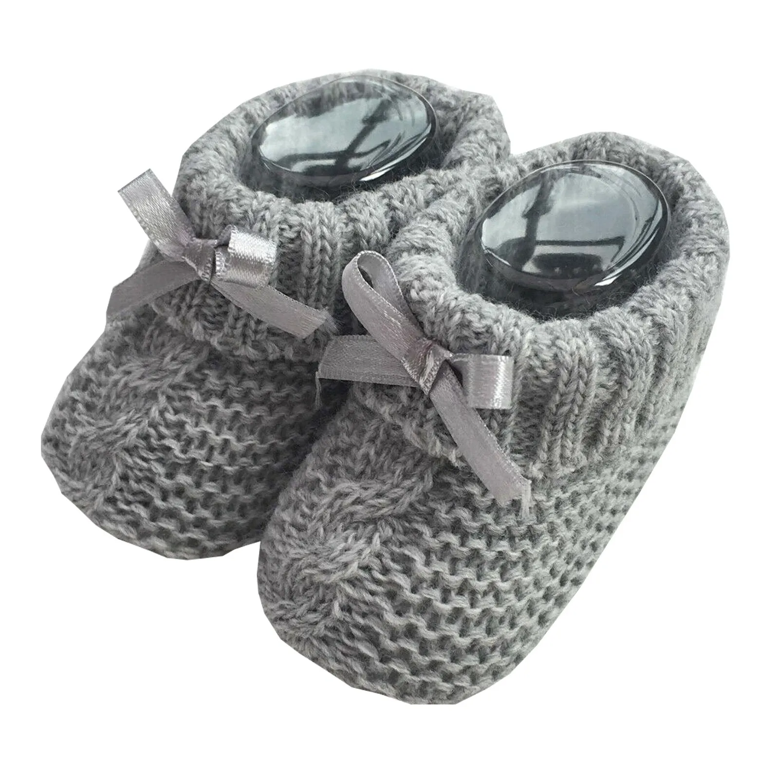 Knitted Baby Booties With Bow- Grey (0-3 Months) Bss-116-354 G
