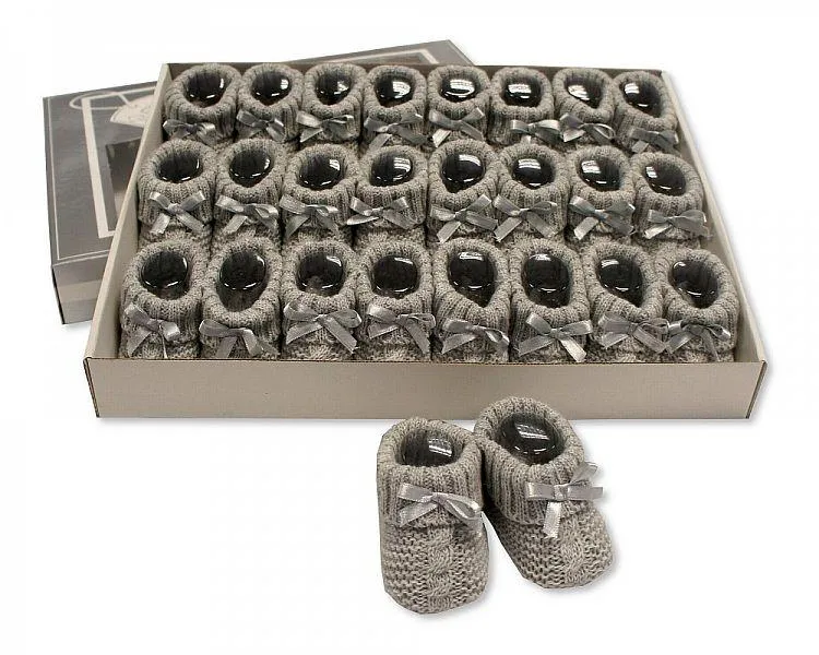 Knitted Baby Booties With Bow- Grey (0-3 Months) Bss-116-354 G