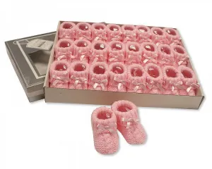 Knitted Baby Booties With Bow- Pink (0-3 Months) Bss-116-354p
