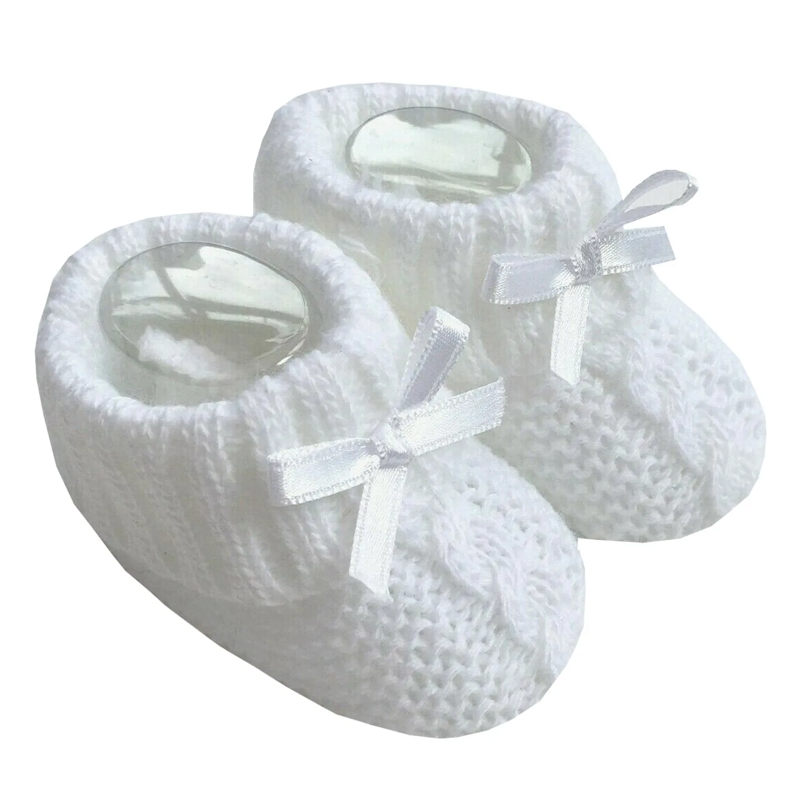 Knitted Baby Booties With Bow- White (0-3 Months) Bss-116-354W