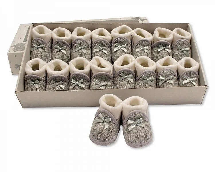 Knitted Baby Booties with Socks and Bow - Grey BSS-116-363g