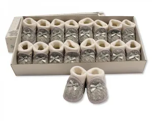 Knitted Baby Booties with Socks and Bow - Grey BSS-116-363g