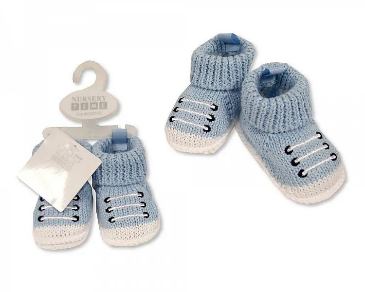 Knitted Baby Boys Booties with Laces Decoration-270