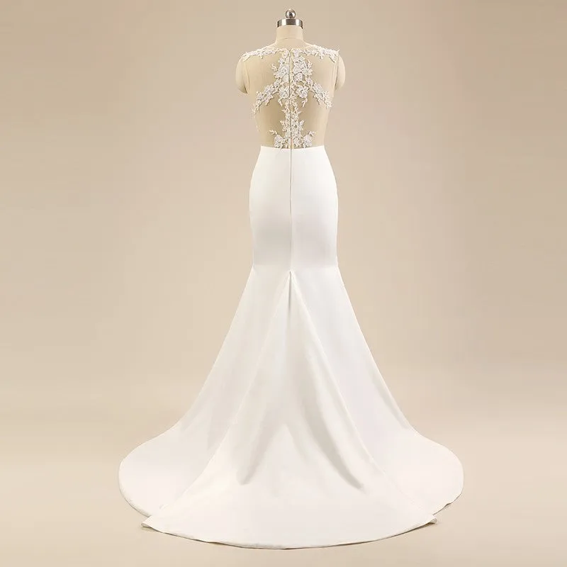 Lace Prom Dresses,White Prom Dress,Applique Evening Dress