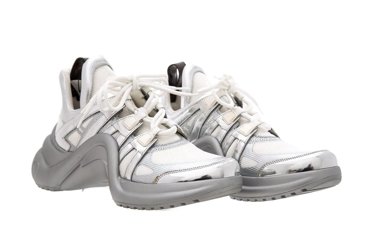 Louis Vuitton Silver & White Archlight Sneakers SZ 41