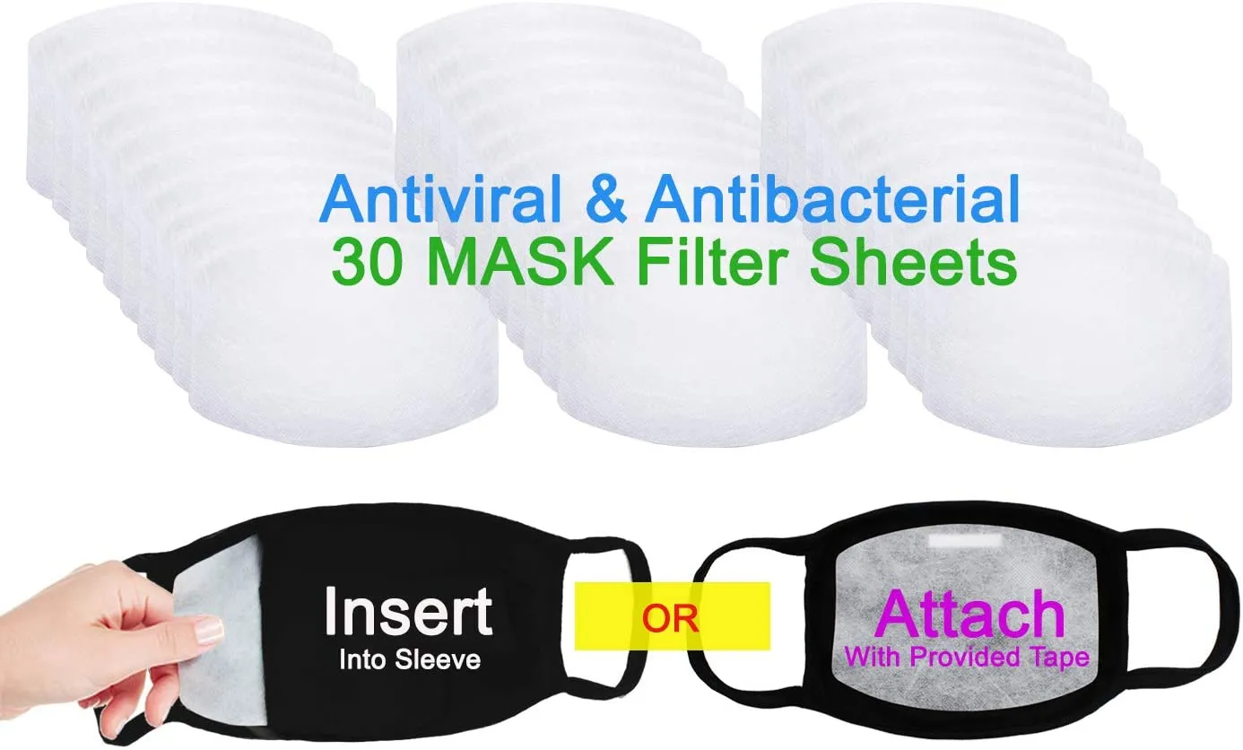 MADE IN USA (3 Black), 1 US Flag (Made in Guatemala), Washable Reusable Anti-dust Cloth Face Mask Protection Double Layer Covering (IN STOCK 2-5 DAYS DELIVERY) - 4 Pack With Filters (30 PCS)