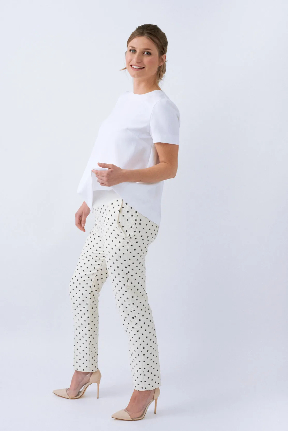 Maternity trousers in cream, gold & navy