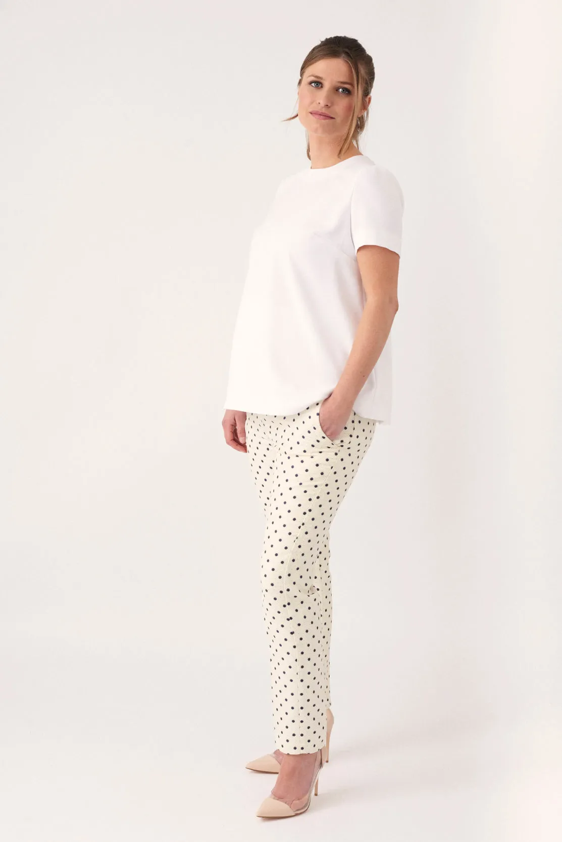 Maternity trousers in cream, gold & navy