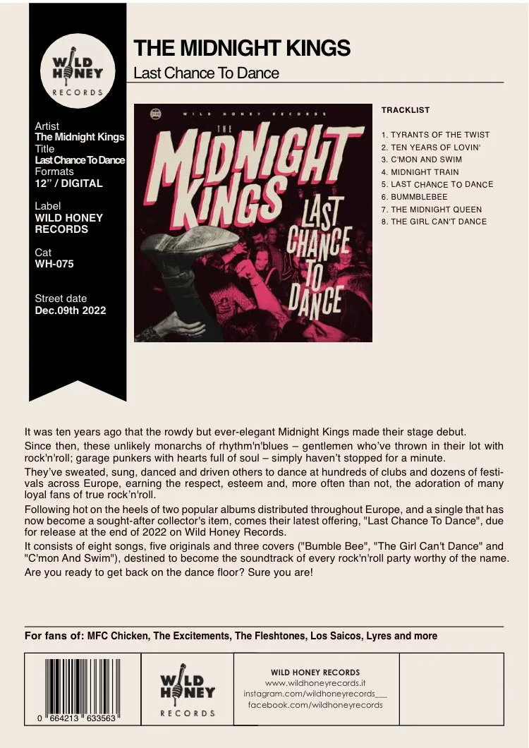 Midnight Kings, The ‎–  Last Chance to Dance [GREEN NOISE EXCLUSIVE IMPORT Cloudy Clear VINYL MARKED DOWN] – New LP