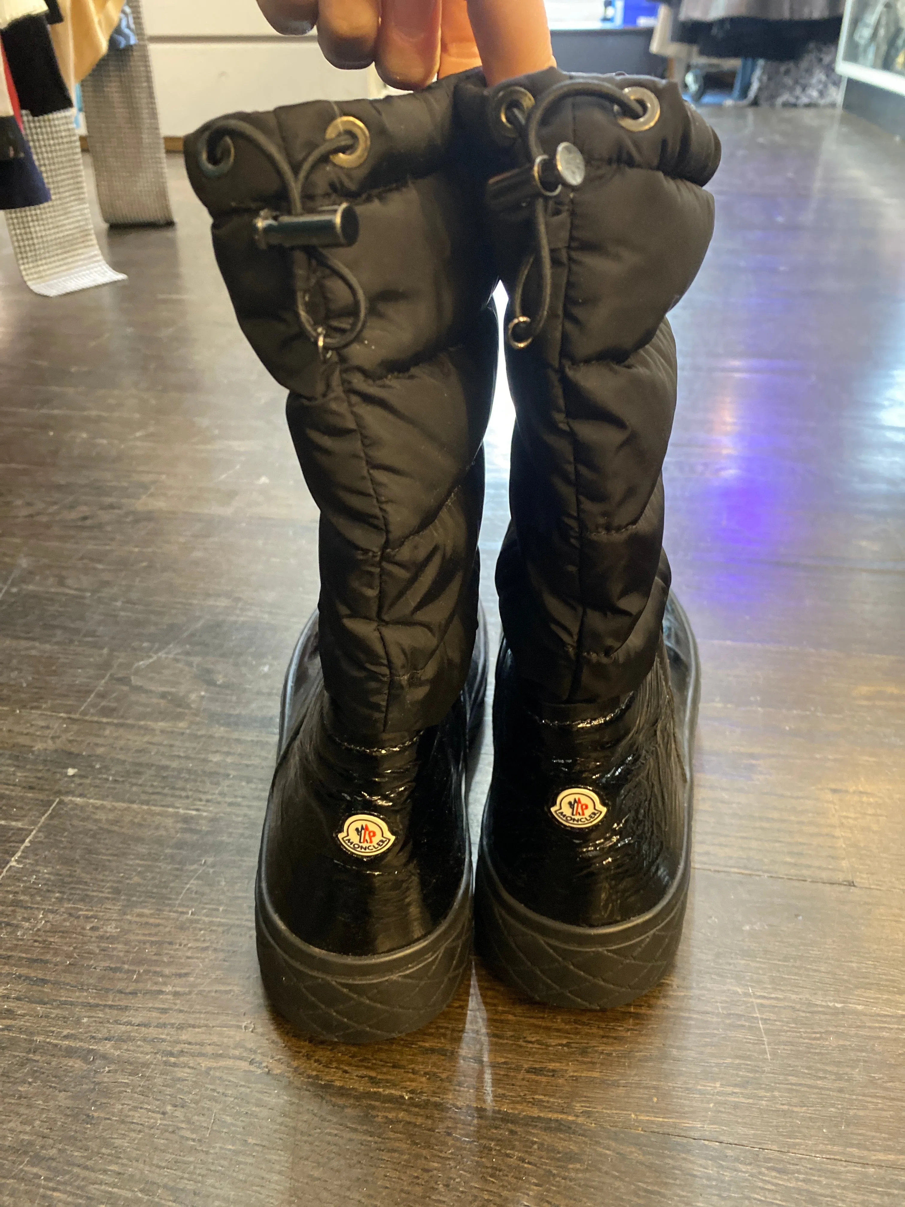 Moncler Black Patent Rubber Bottom and Top Puffer Boots