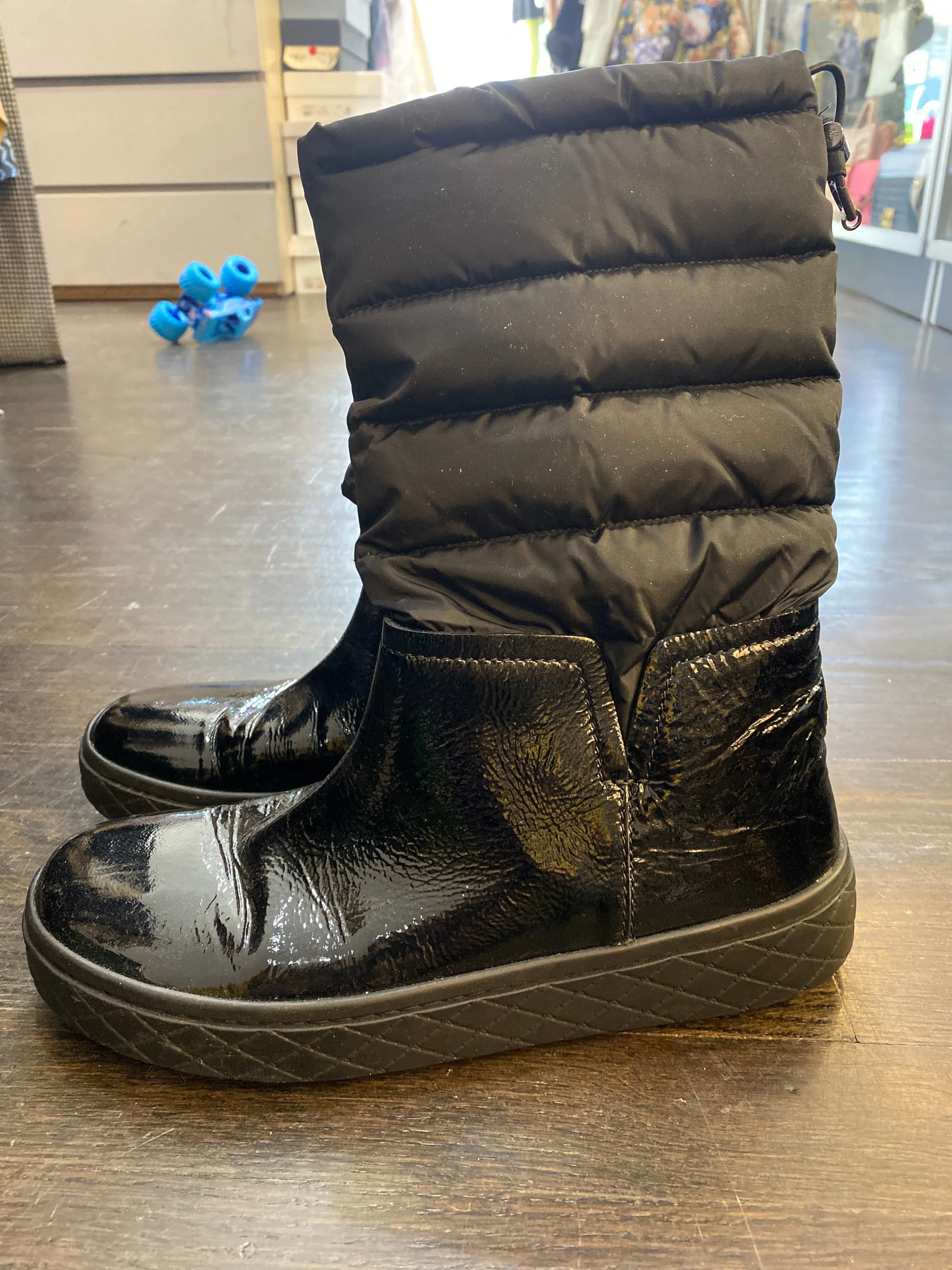 Moncler Black Patent Rubber Bottom and Top Puffer Boots