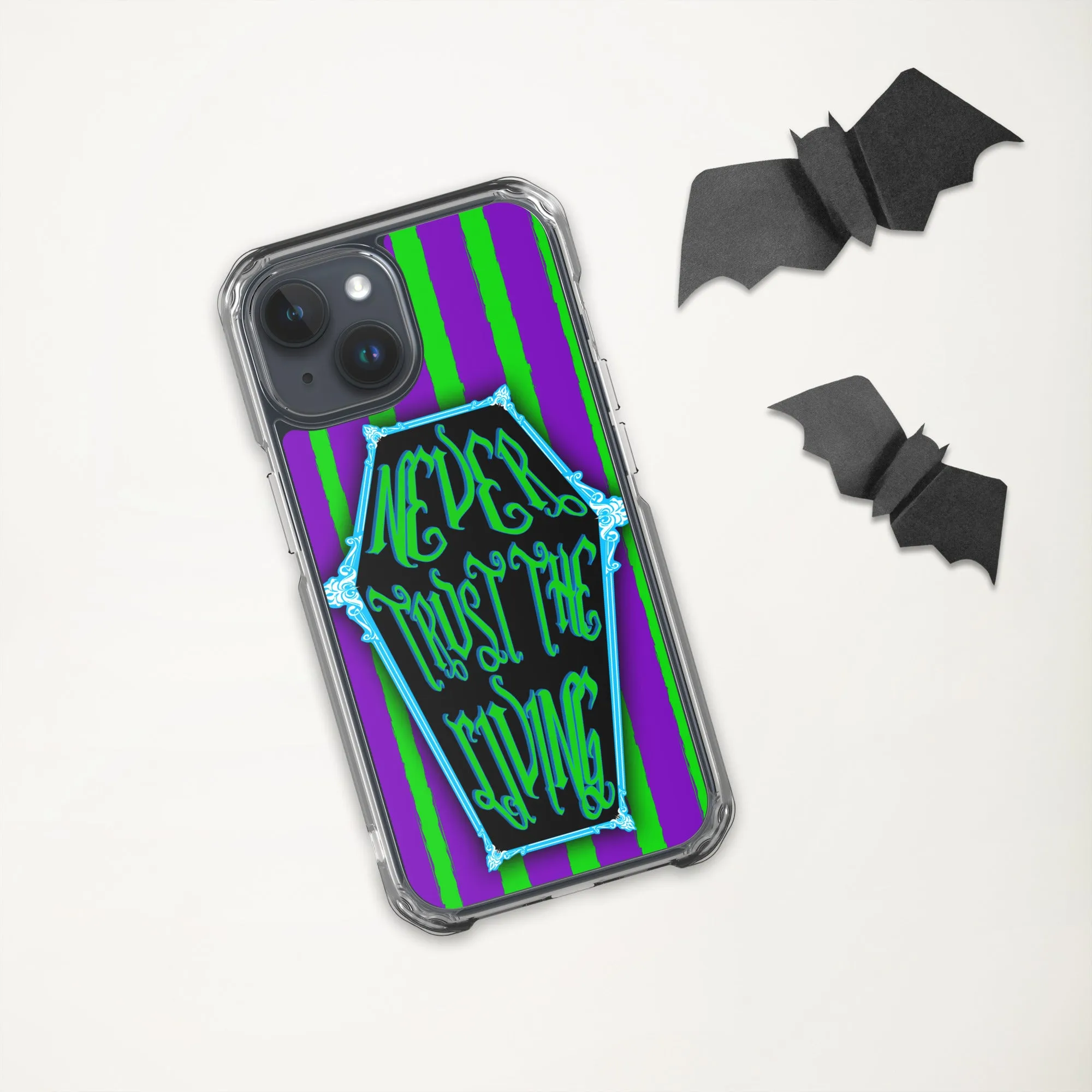 Never Trust the Living Coffin Stripe iPhone Case