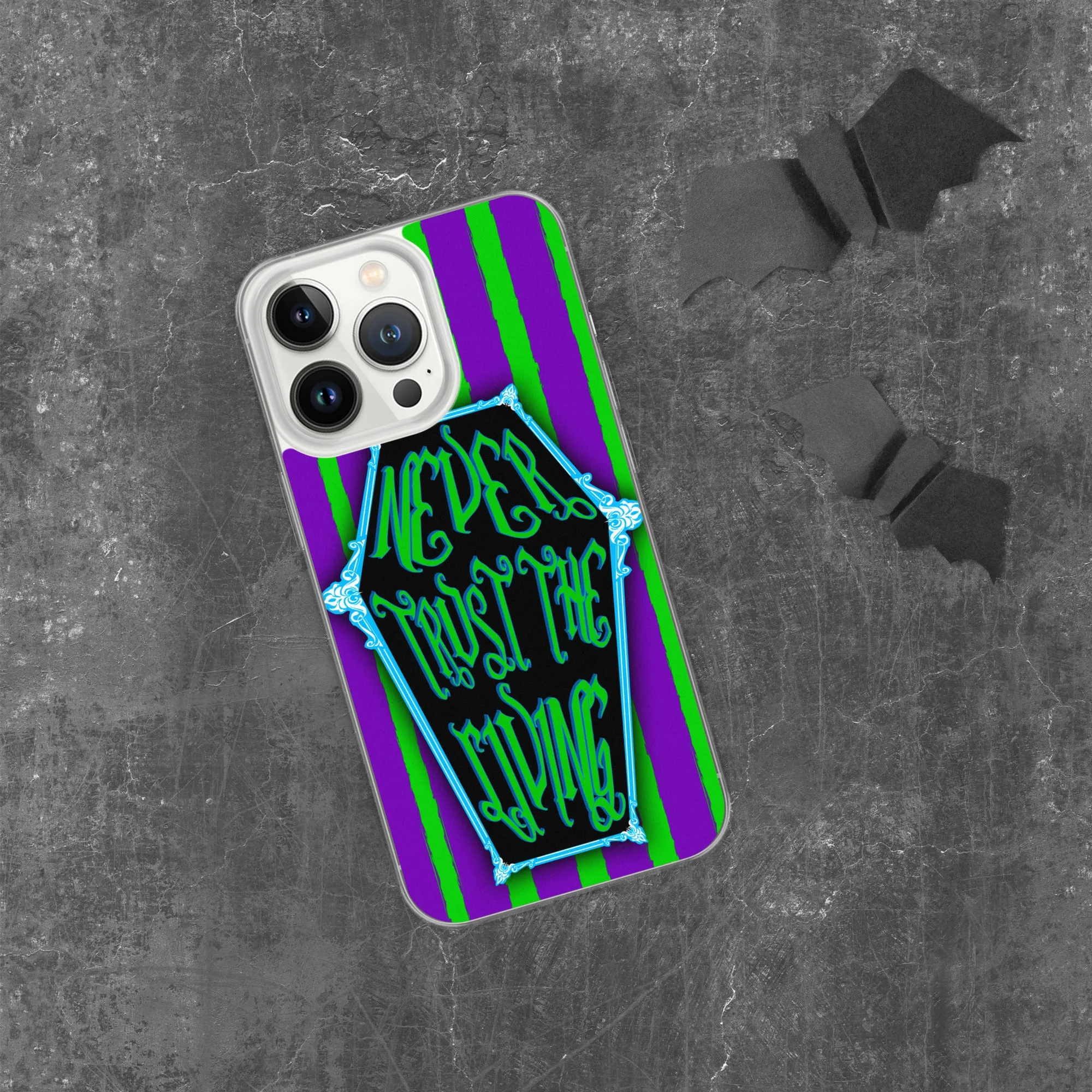 Never Trust the Living Coffin Stripe iPhone Case