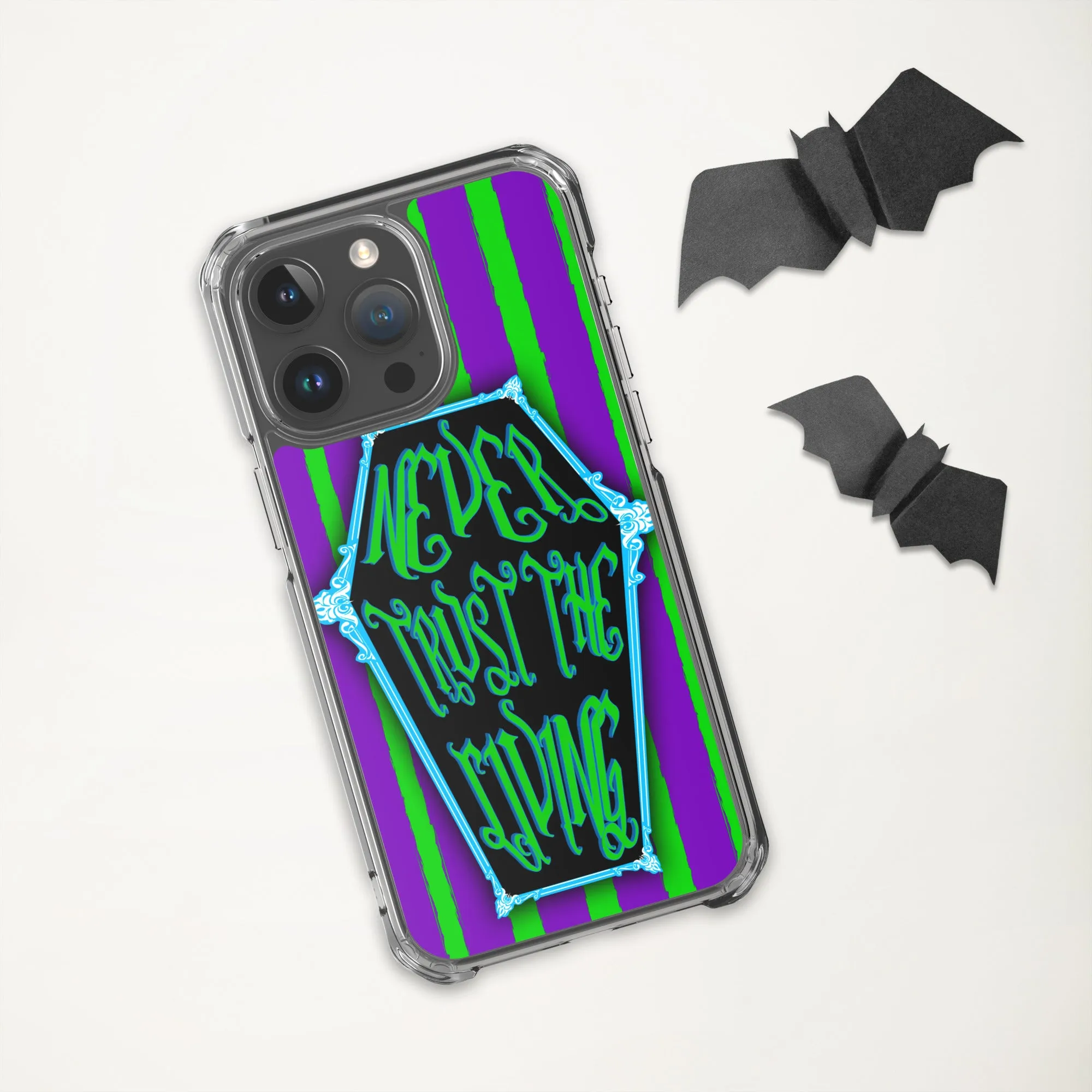 Never Trust the Living Coffin Stripe iPhone Case