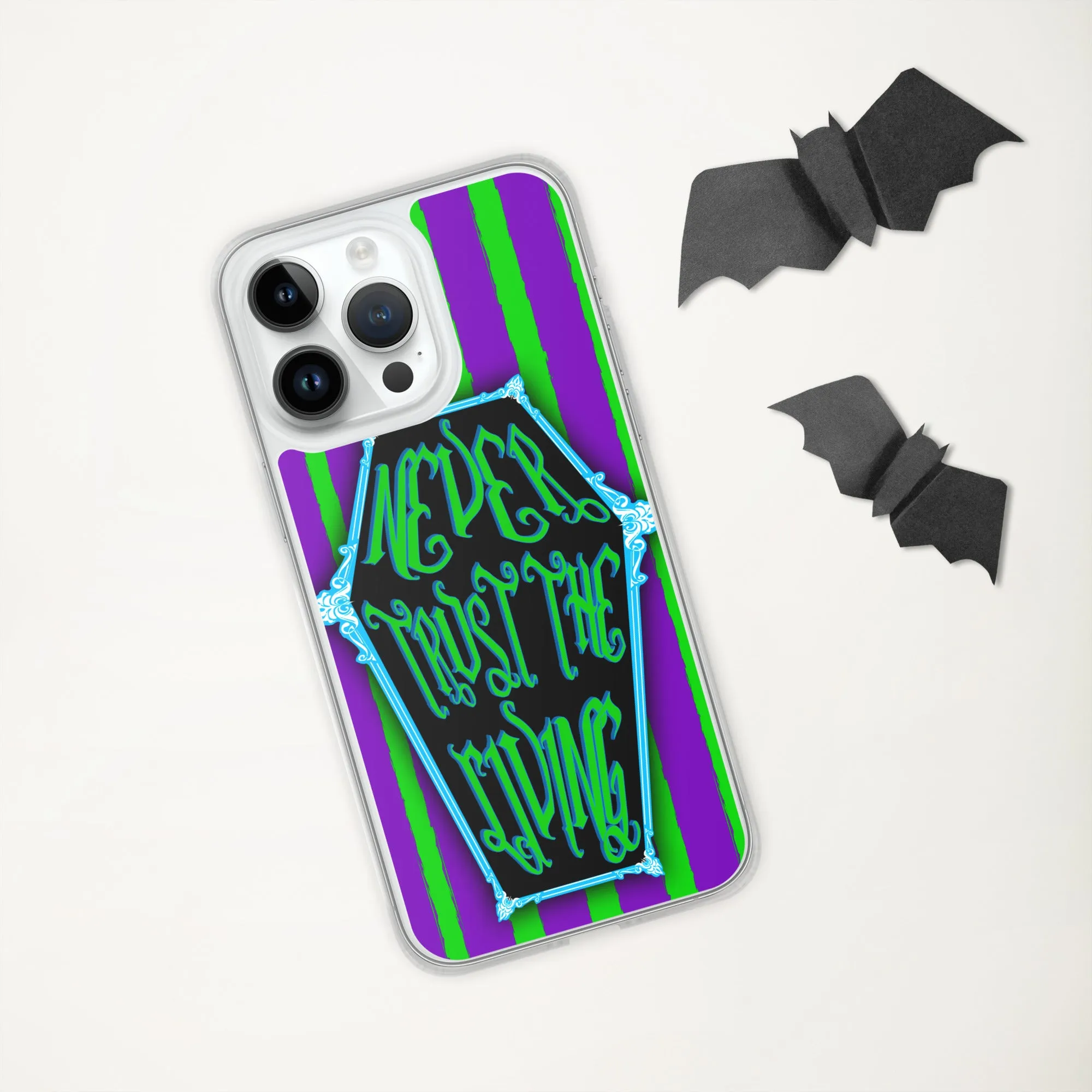Never Trust the Living Coffin Stripe iPhone Case