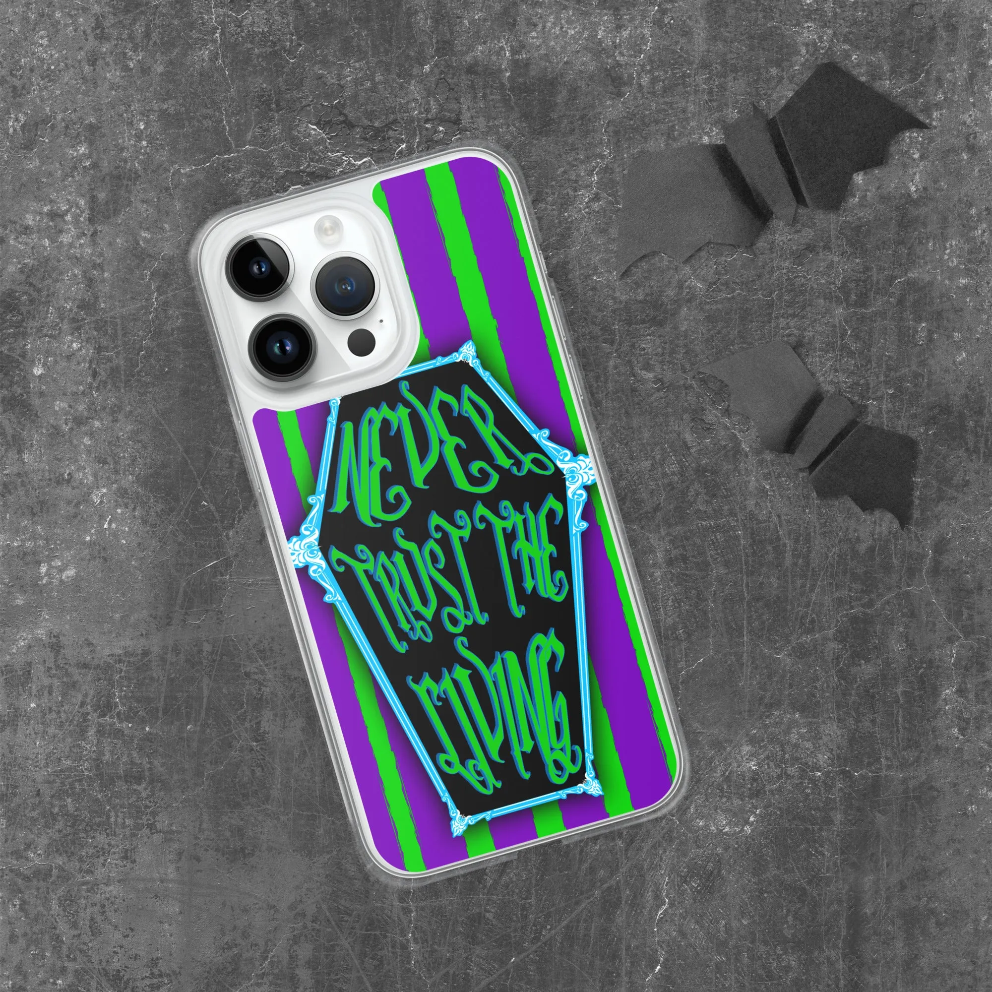Never Trust the Living Coffin Stripe iPhone Case
