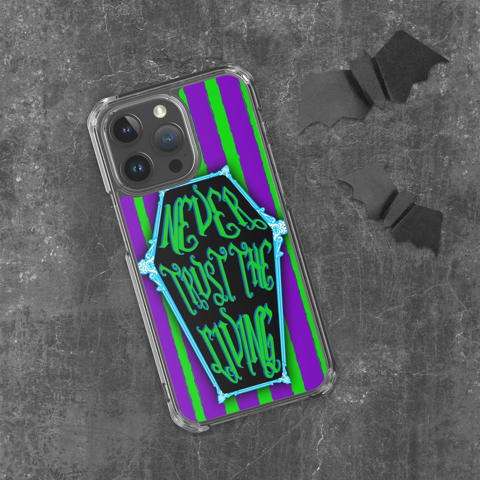 Never Trust the Living Coffin Stripe iPhone Case