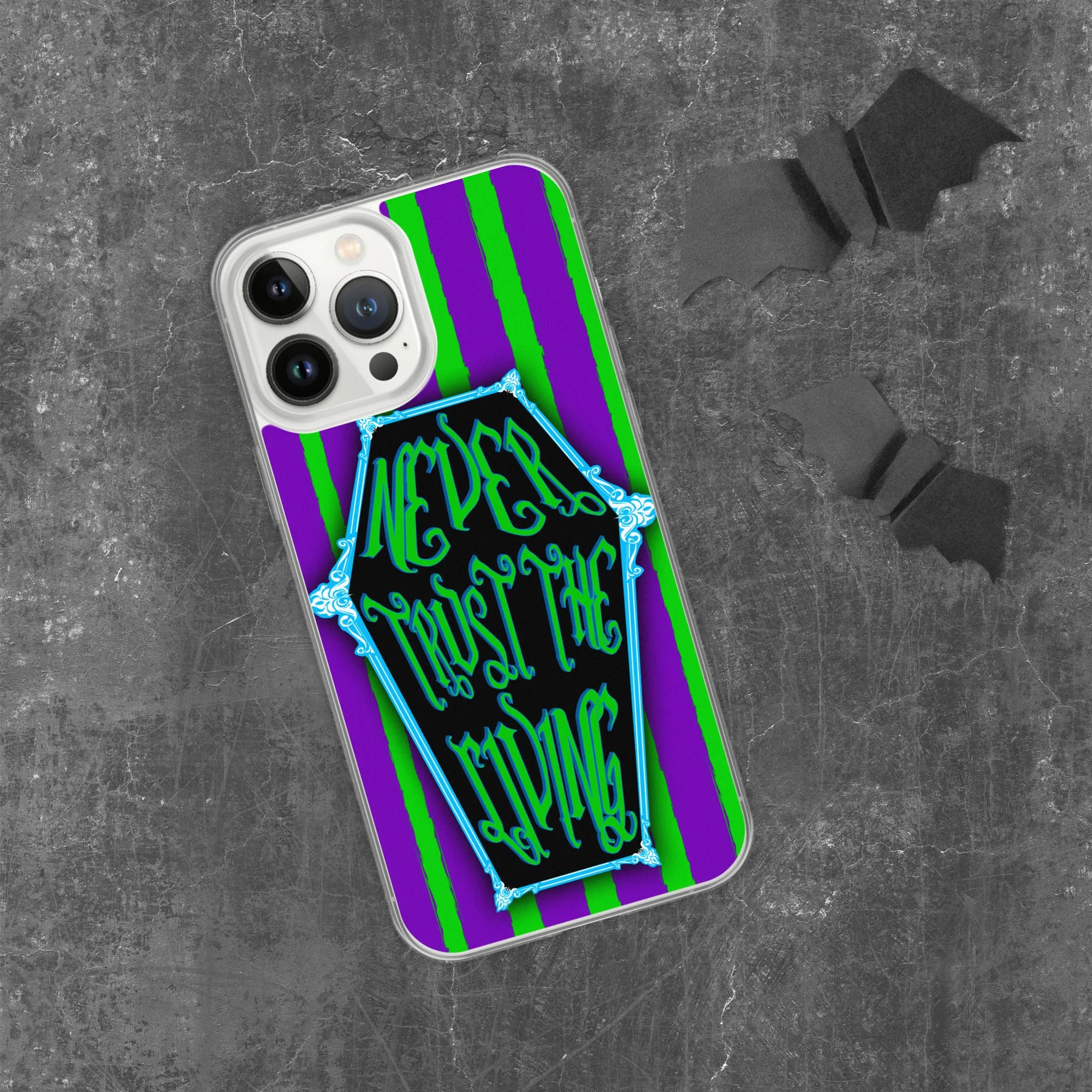 Never Trust the Living Coffin Stripe iPhone Case