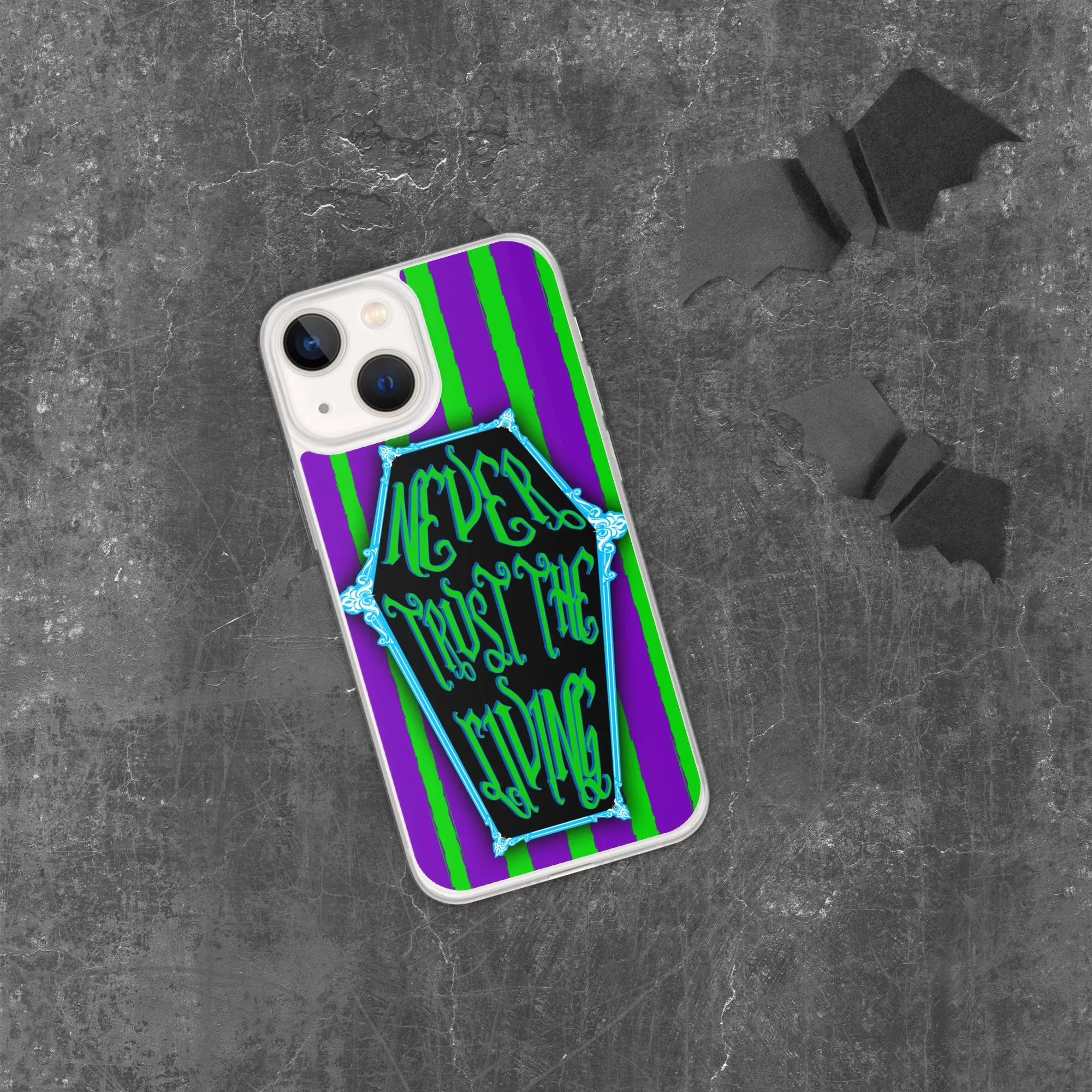Never Trust the Living Coffin Stripe iPhone Case