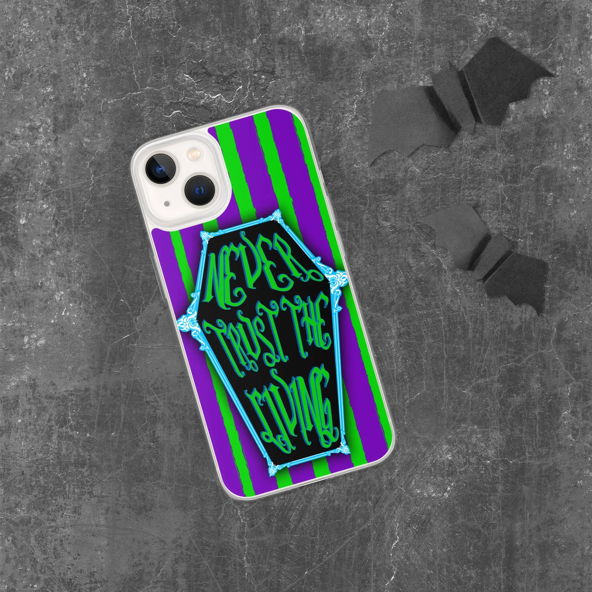 Never Trust the Living Coffin Stripe iPhone Case