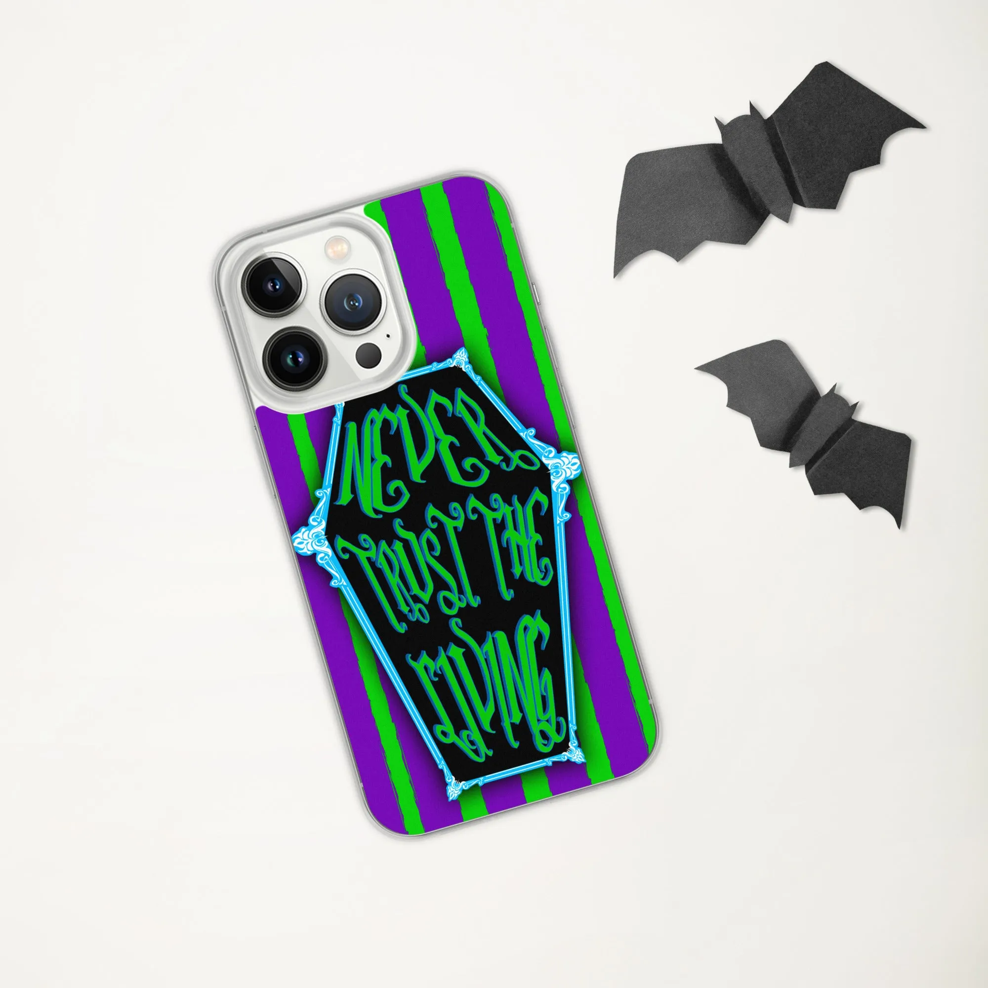 Never Trust the Living Coffin Stripe iPhone Case