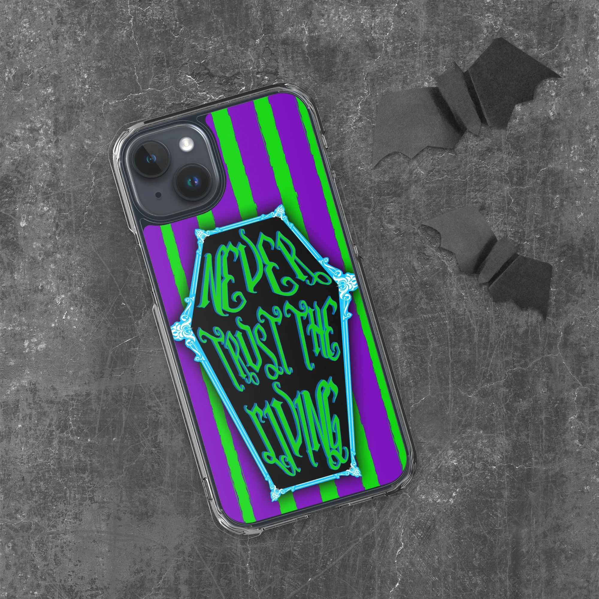Never Trust the Living Coffin Stripe iPhone Case