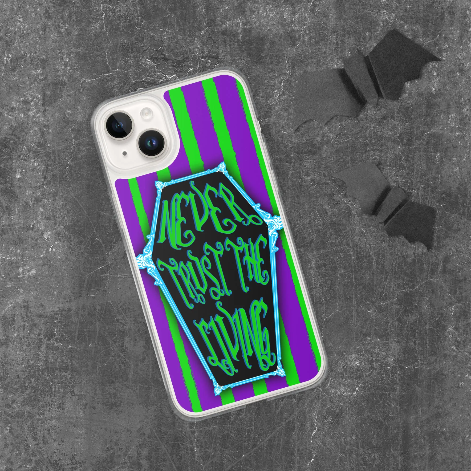 Never Trust the Living Coffin Stripe iPhone Case