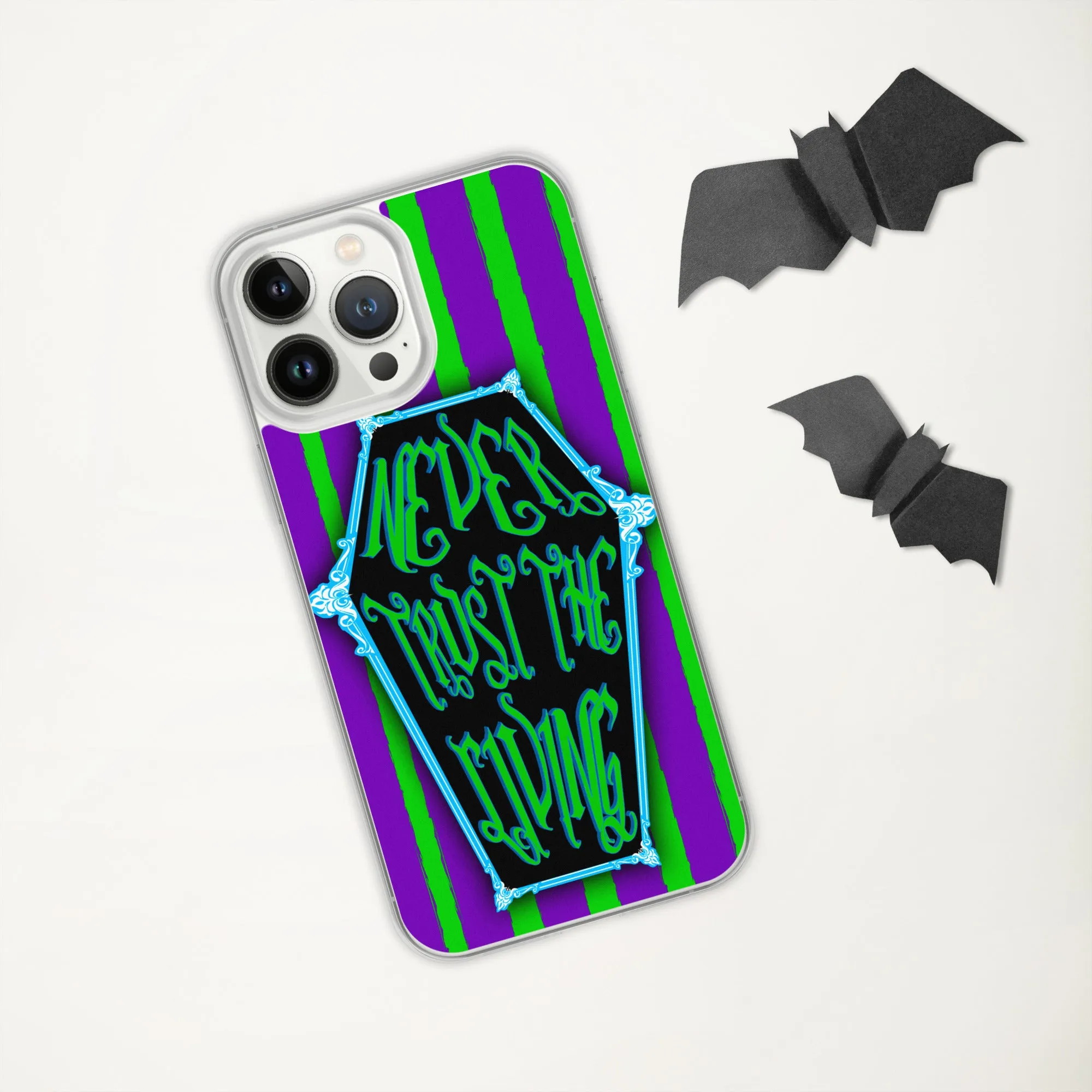 Never Trust the Living Coffin Stripe iPhone Case