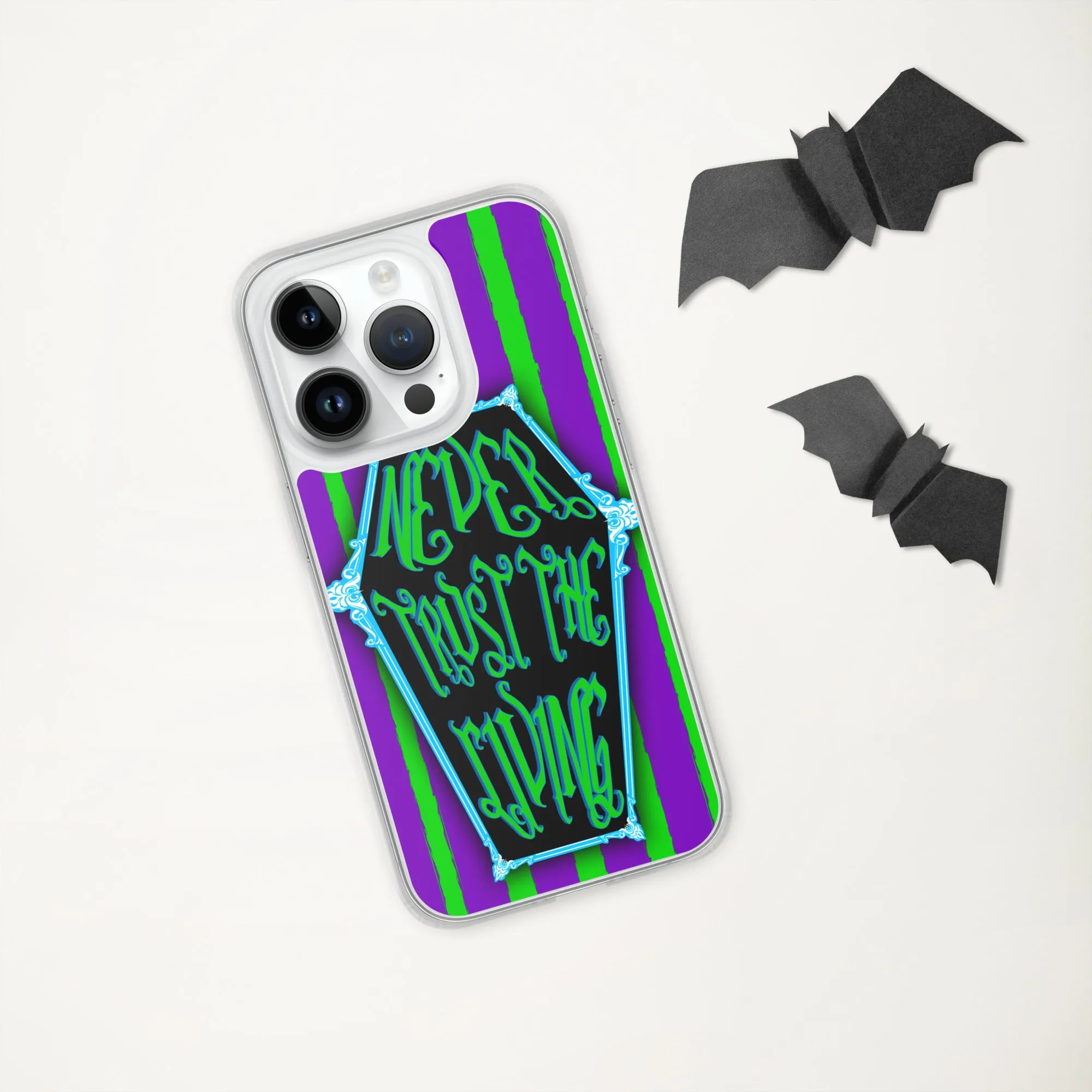 Never Trust the Living Coffin Stripe iPhone Case