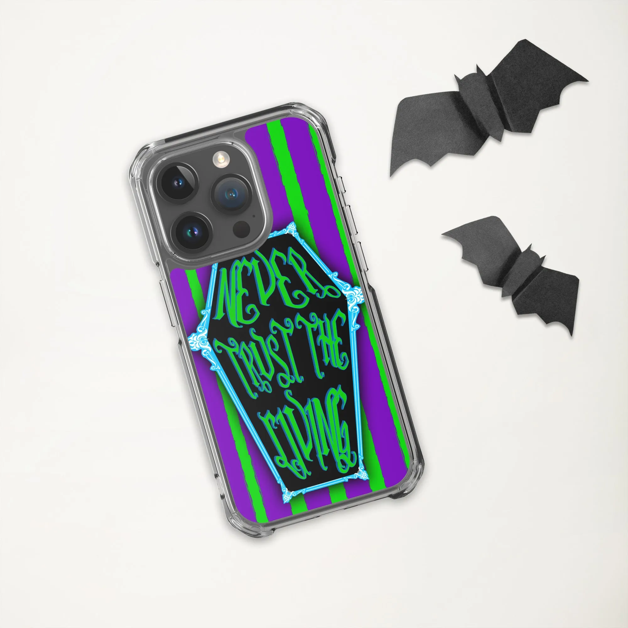 Never Trust the Living Coffin Stripe iPhone Case
