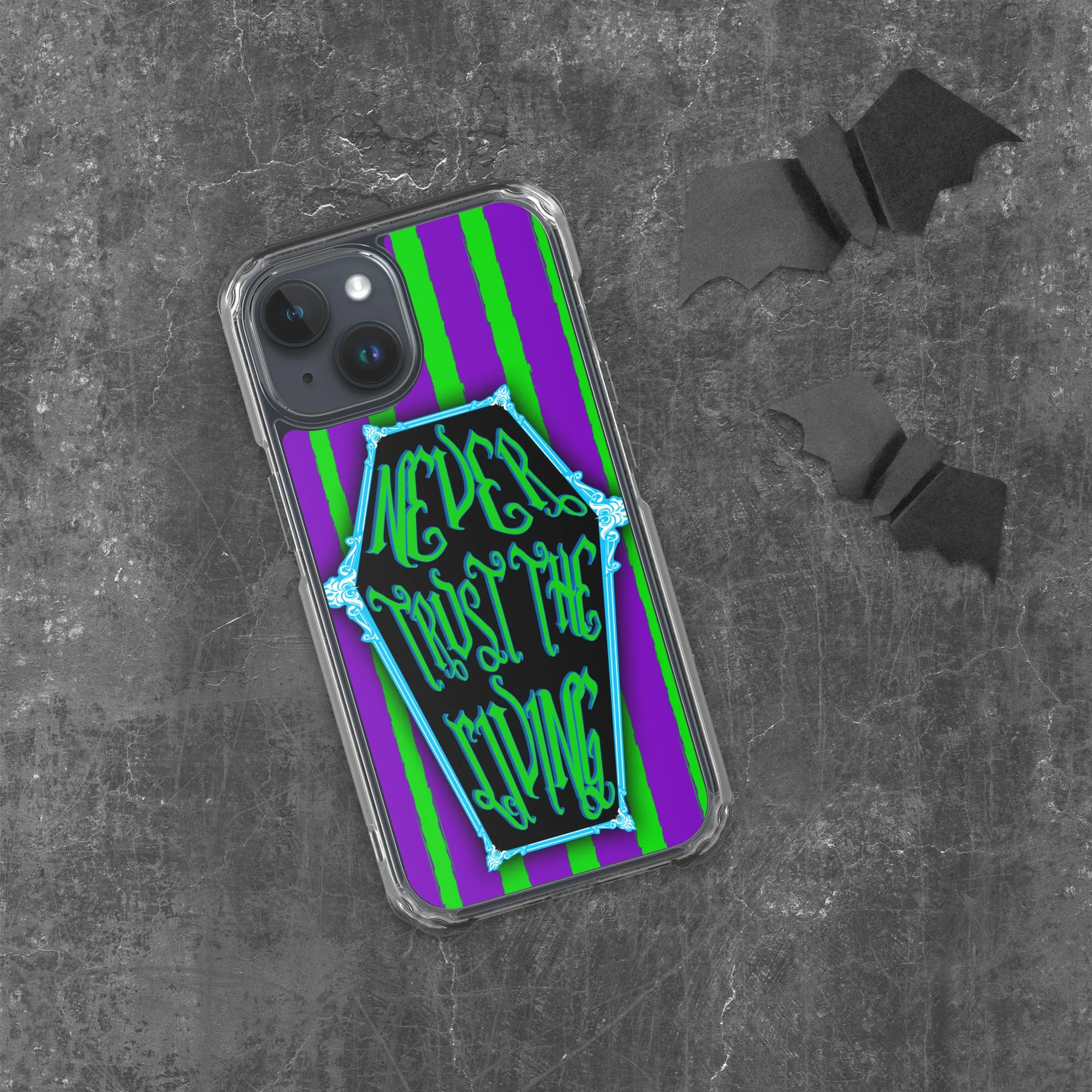 Never Trust the Living Coffin Stripe iPhone Case