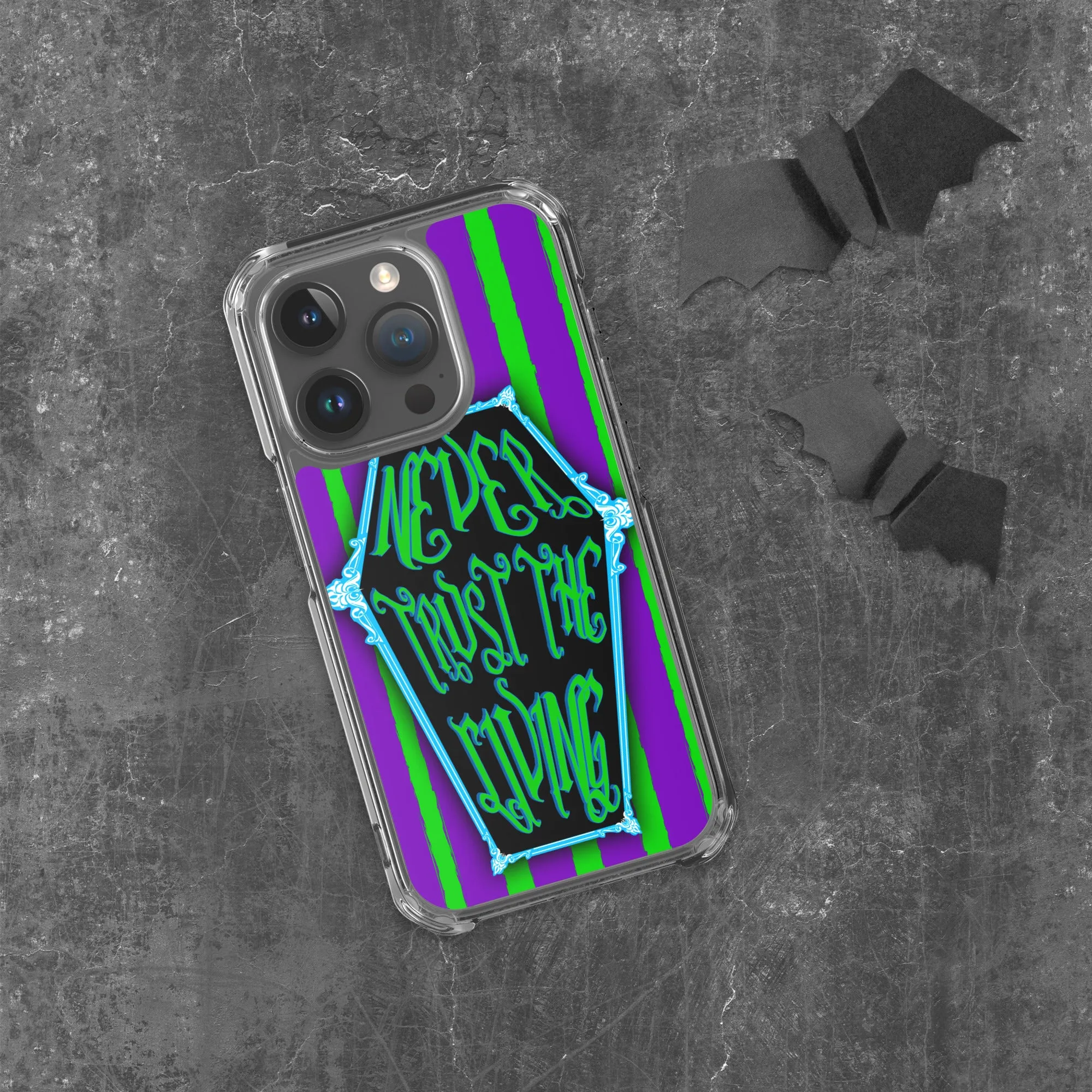 Never Trust the Living Coffin Stripe iPhone Case